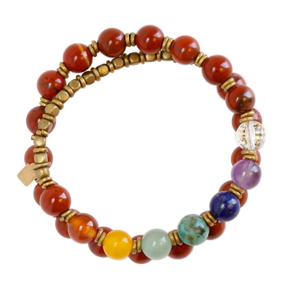 Bracelets - First Chakra, Genuine Red Jasper And Chakra Gemstones 27 Bead Wrap Mala Bracelet, Chakra Jewelry