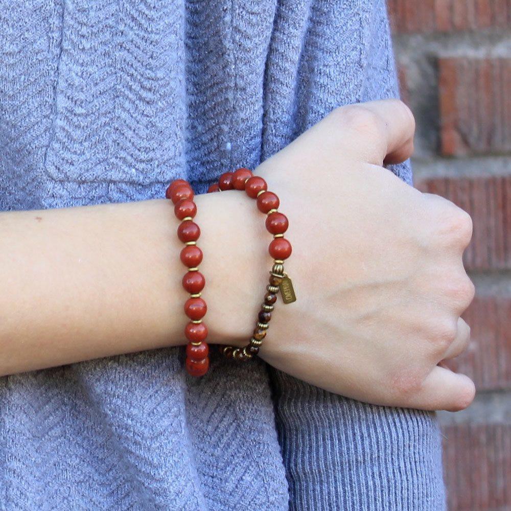 Bracelets - Grounding And Prosperity, Red Jasper And Faceted Tiger's Eye 27 Bead Wrap Mala Bracelet