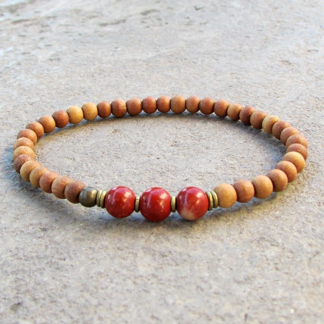 Grounding, First Chakra, Sandalwood and Genuine Red Jasper Gemstone Mala  Bracelet