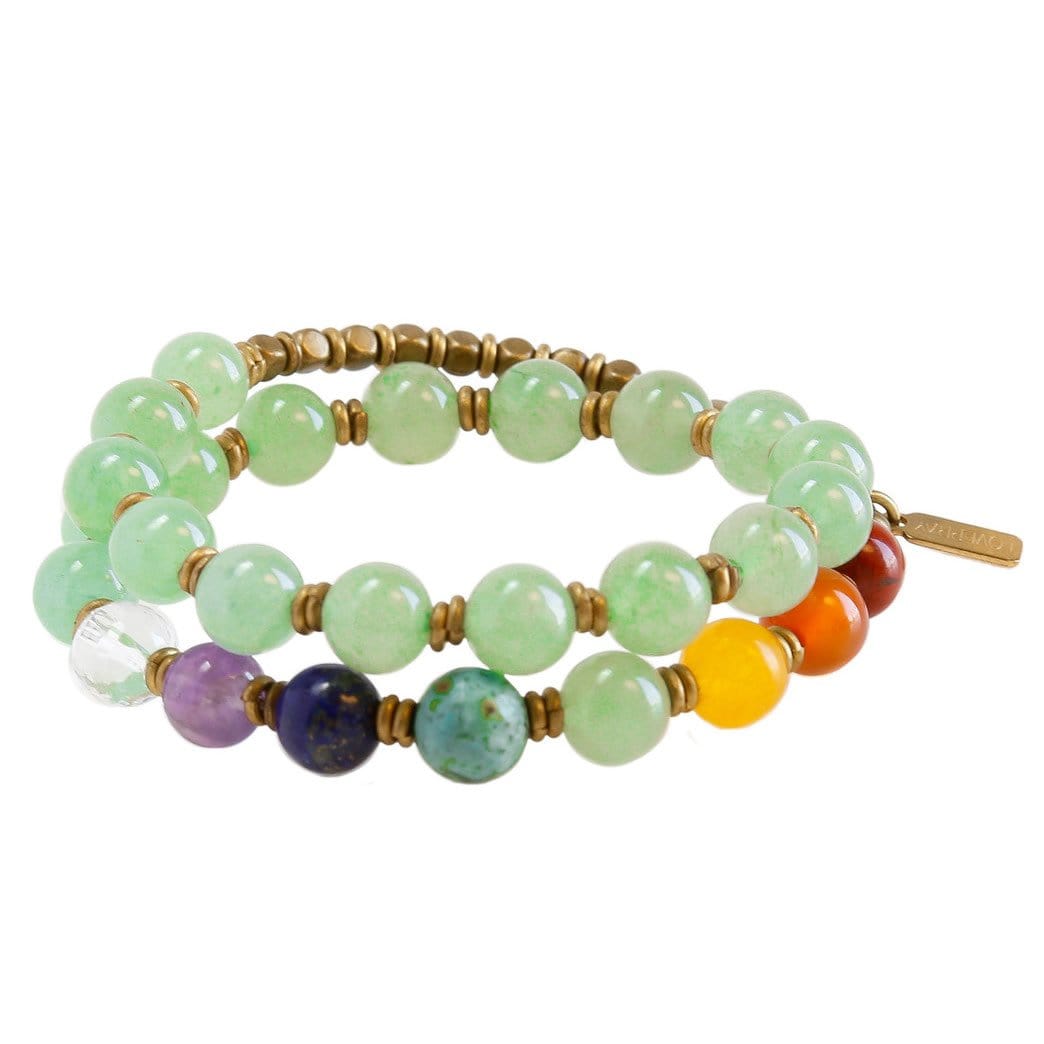 Bracelets - Heart Chakra, Genuine Aventurine And Chakra Gemstones 27 Bead Wrap Yoga Mala Bracelet