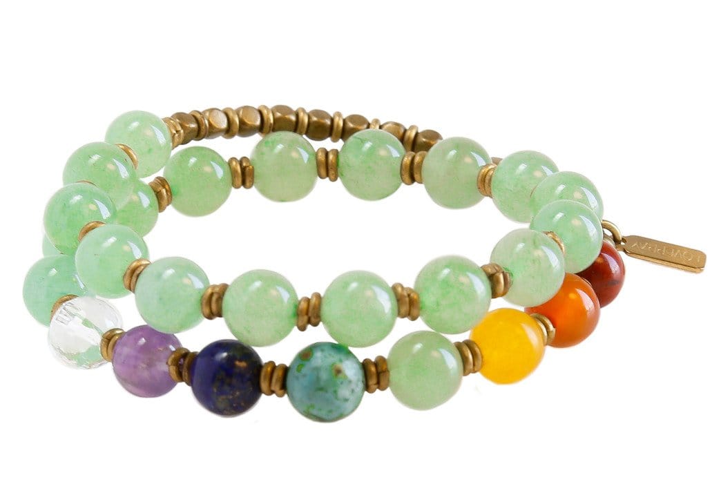 Bracelets - Heart Chakra, Genuine Aventurine And Chakra Gemstones 27 Bead Wrap Yoga Mala Bracelet