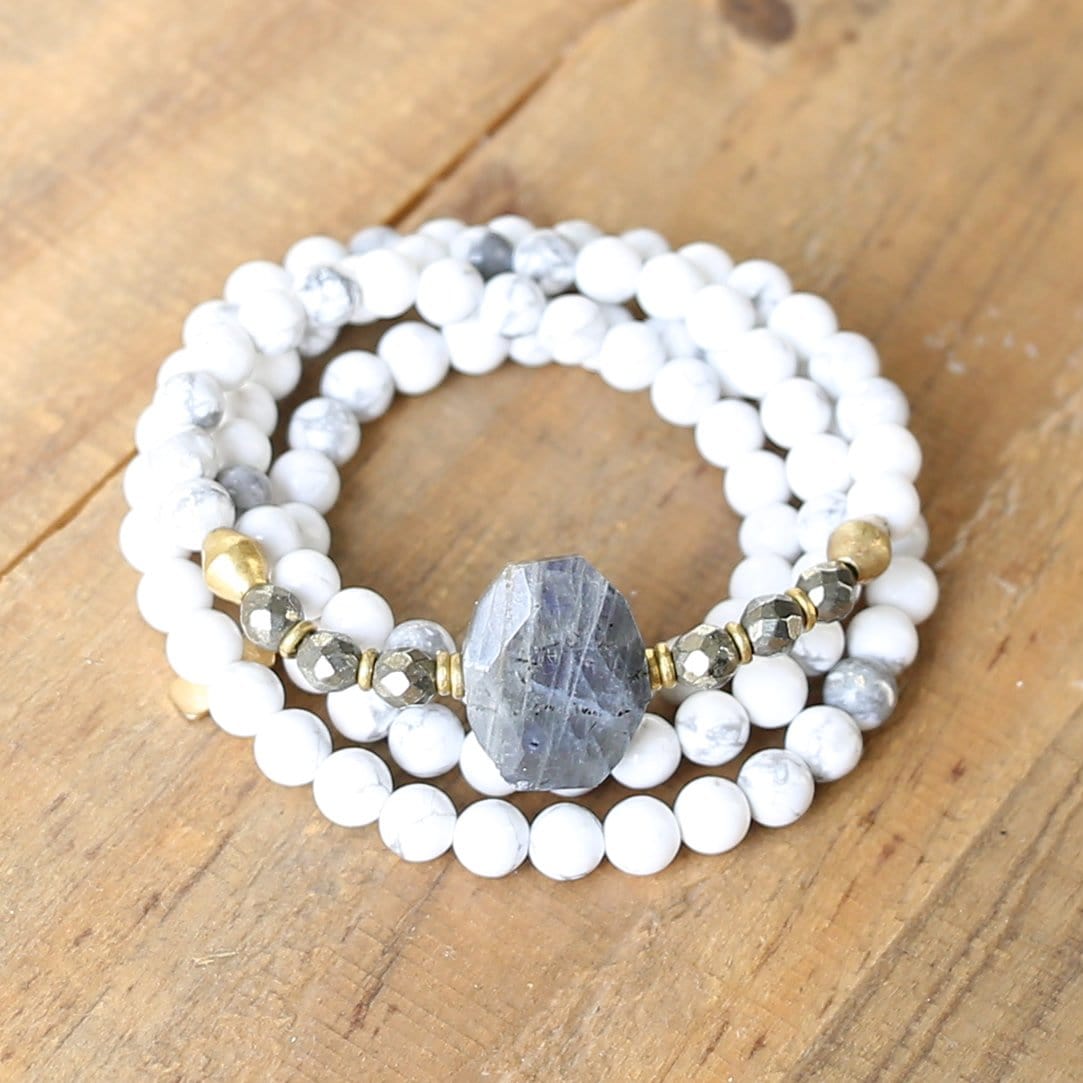 Bracelets - Howlite And Pyrite Gemstone Mala Bracelet