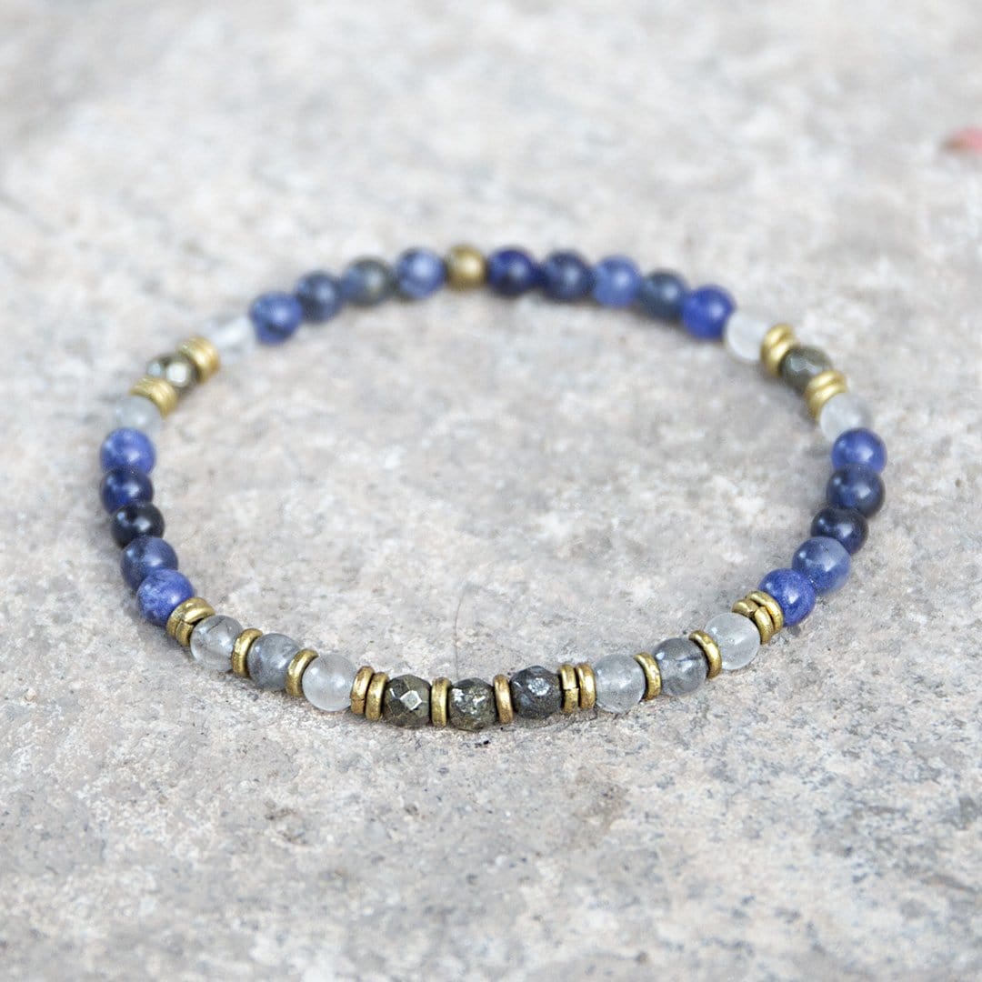Bracelets - "Intuition And Strength" Sodalite And Quartz Crystal Delicate Gemstone Bracelet