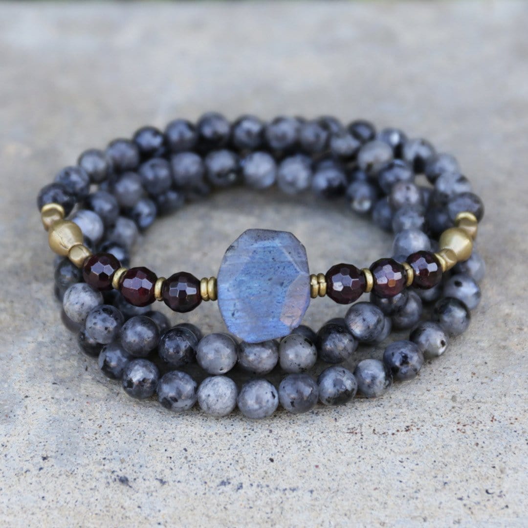Bracelets - Larvikite And Garnet Mala Necklace Or Bracelet