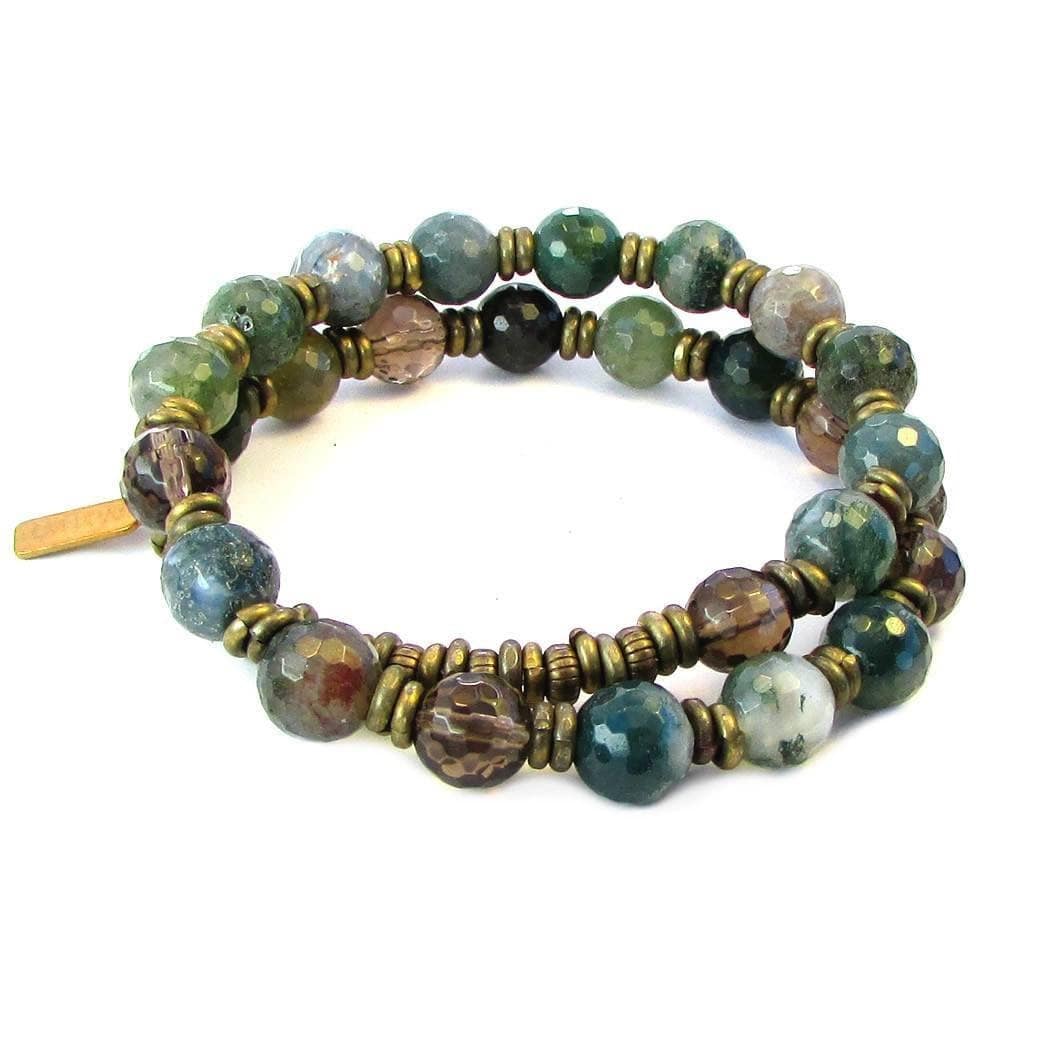 Bracelets - Moss Agate And Smoky Quartz 27 Bead Mala Bracelet