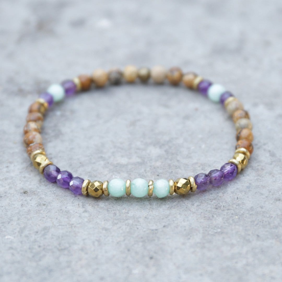 Bracelets - “Nurture And Healing” Jasper, Amethyst, And Amazonite Delicate Bracelet