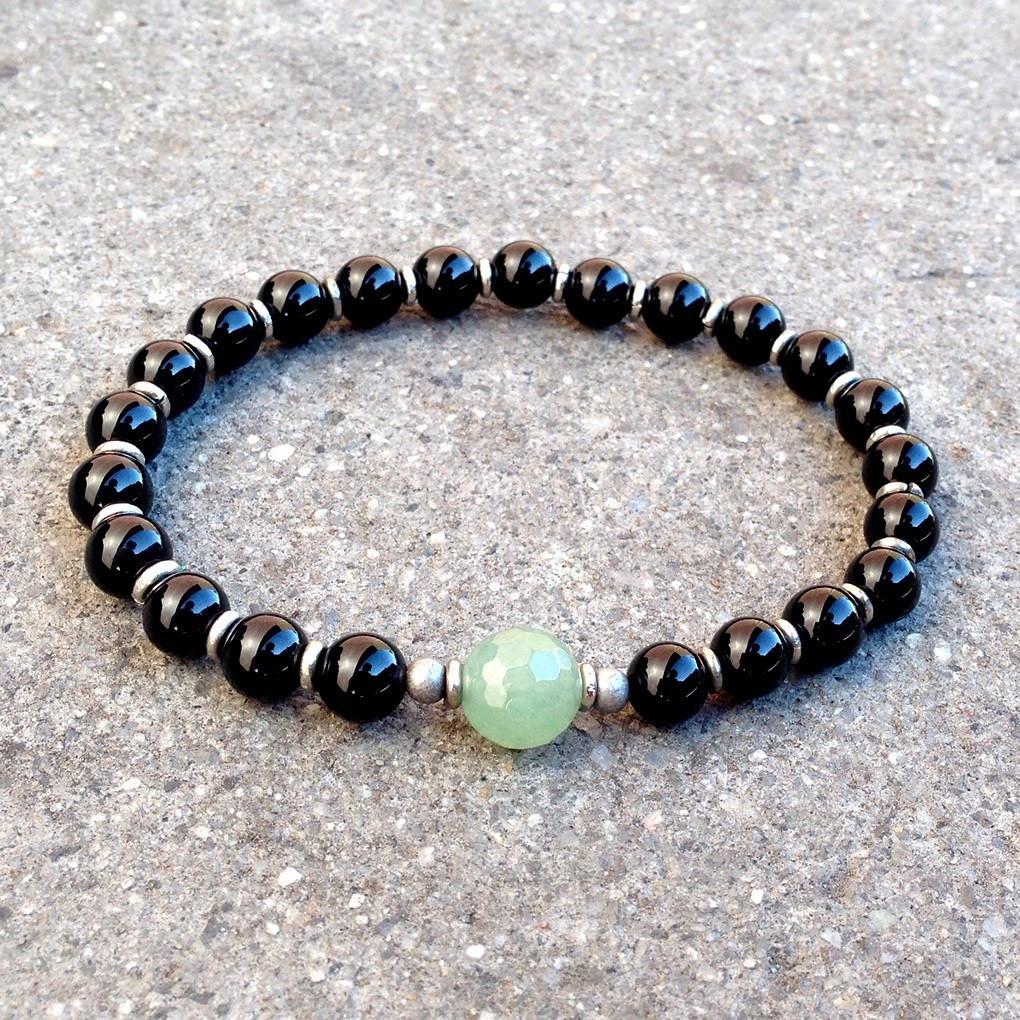 Bracelets - Patience And Balance, Onyx And Aventurine Guru Bead Mala Bracelet