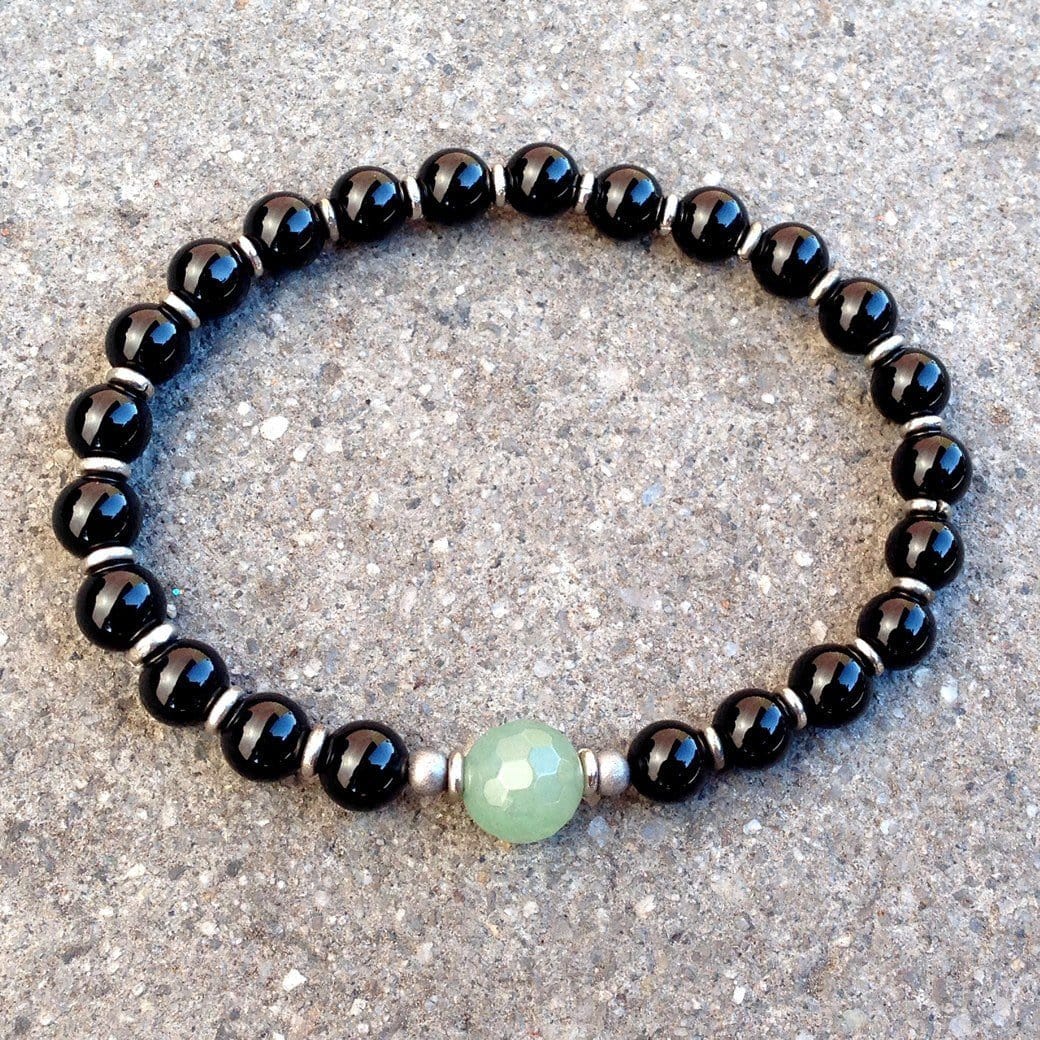 Bracelets - Patience And Balance, Onyx And Aventurine Guru Bead Mala Bracelet