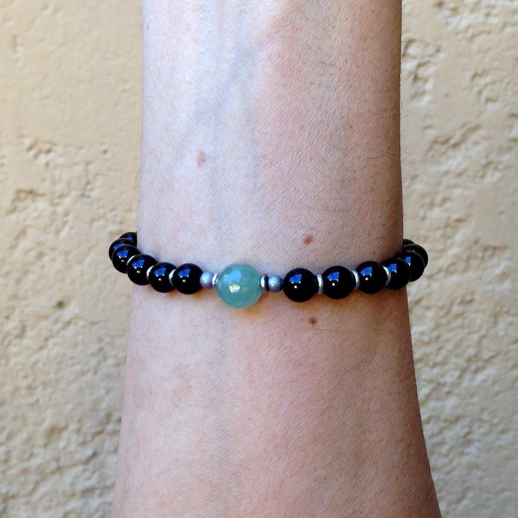 Bracelets - Patience And Balance, Onyx And Aventurine Guru Bead Mala Bracelet