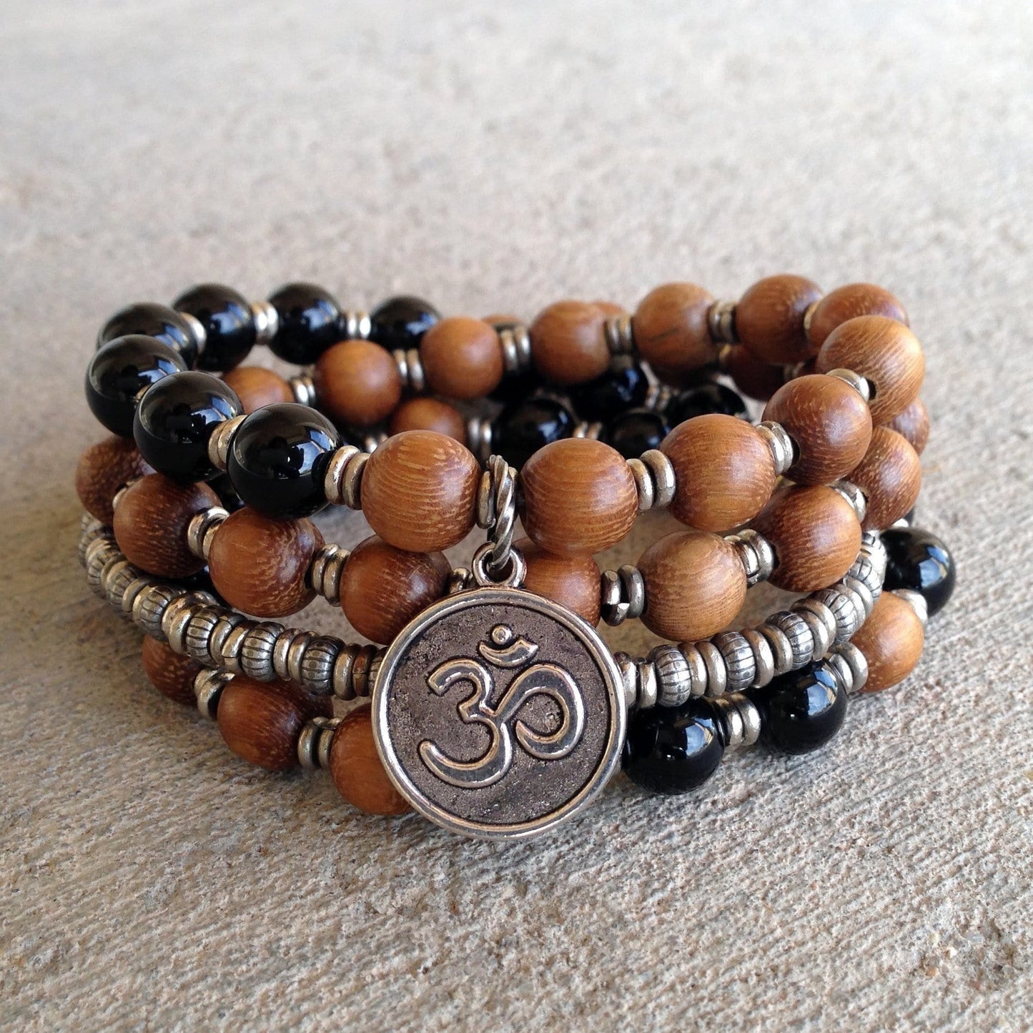 Bracelets - Patience, Onyx And Wood 54 Bead Wrap Mala Bracelet