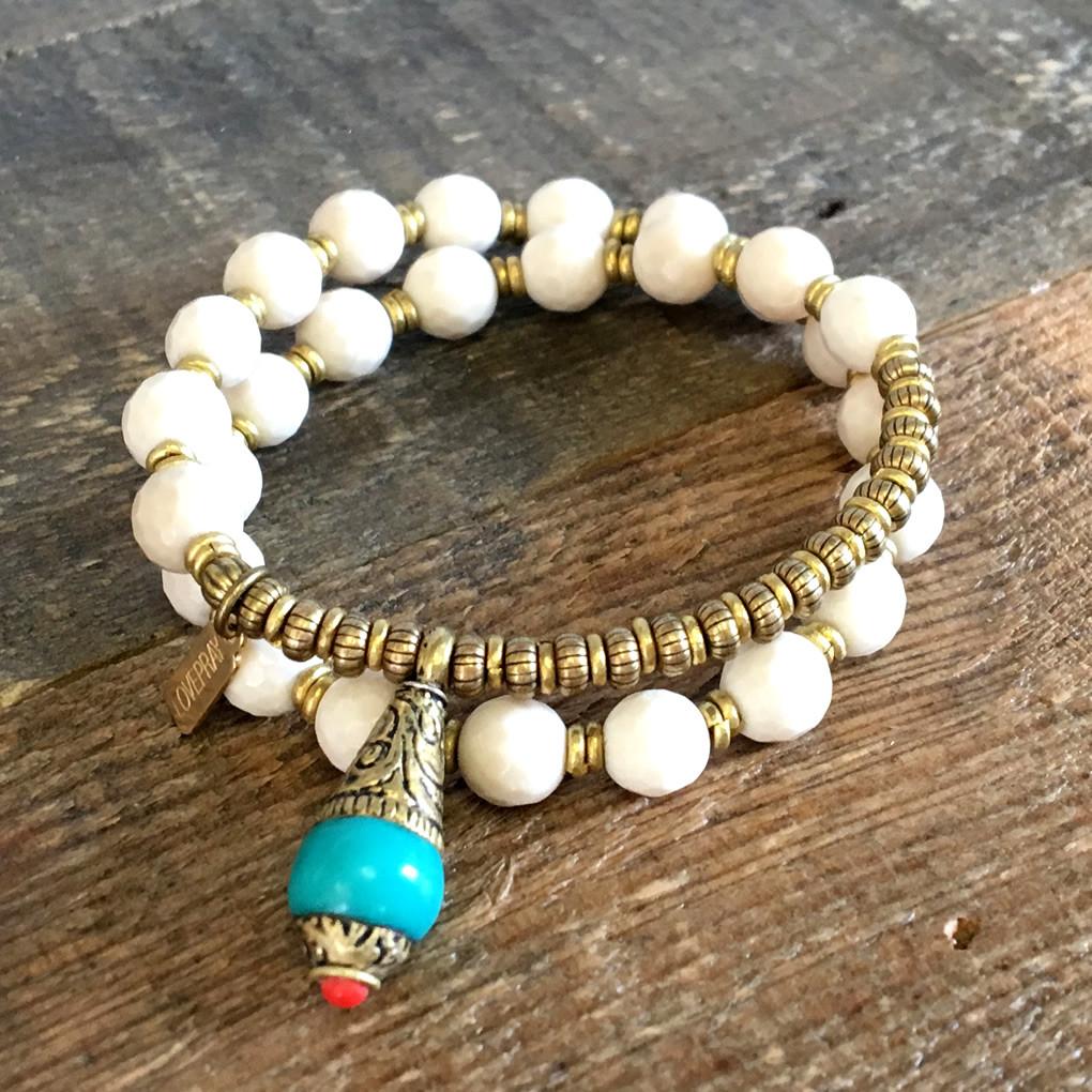 Bracelets - Riverstone 'Energy' 27 Bead Wrist Mala Bracelet With Tibetan Turquoise Pendant