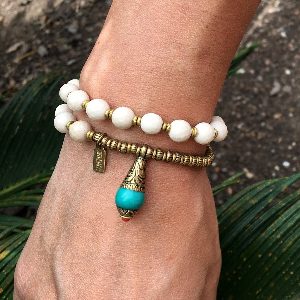 Bracelets - Riverstone 'Energy' 27 Bead Wrist Mala Bracelet With Tibetan Turquoise Pendant