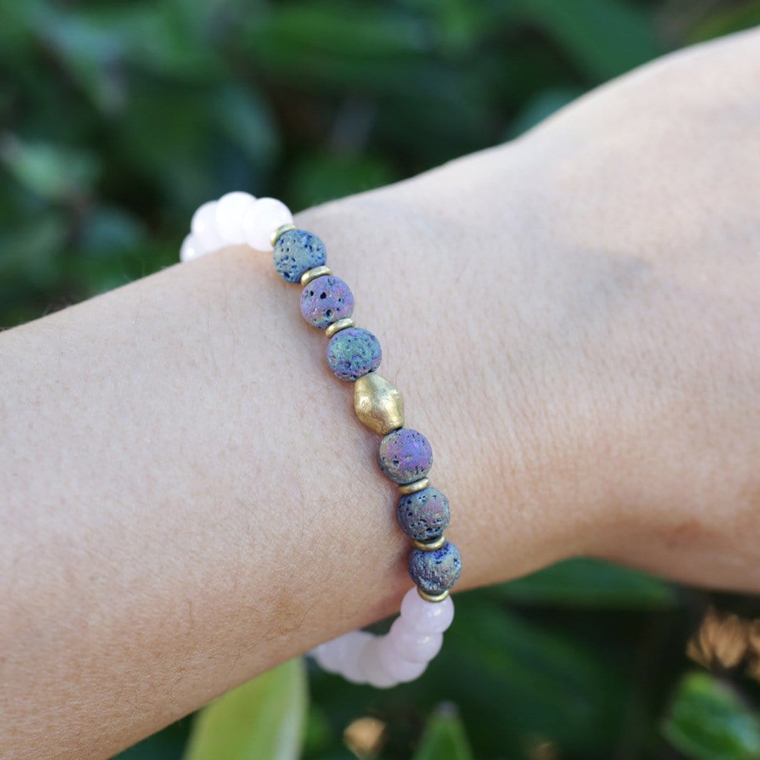 Bracelets - Rose Quartz And Lava Stone Aromatherapy Bracelet