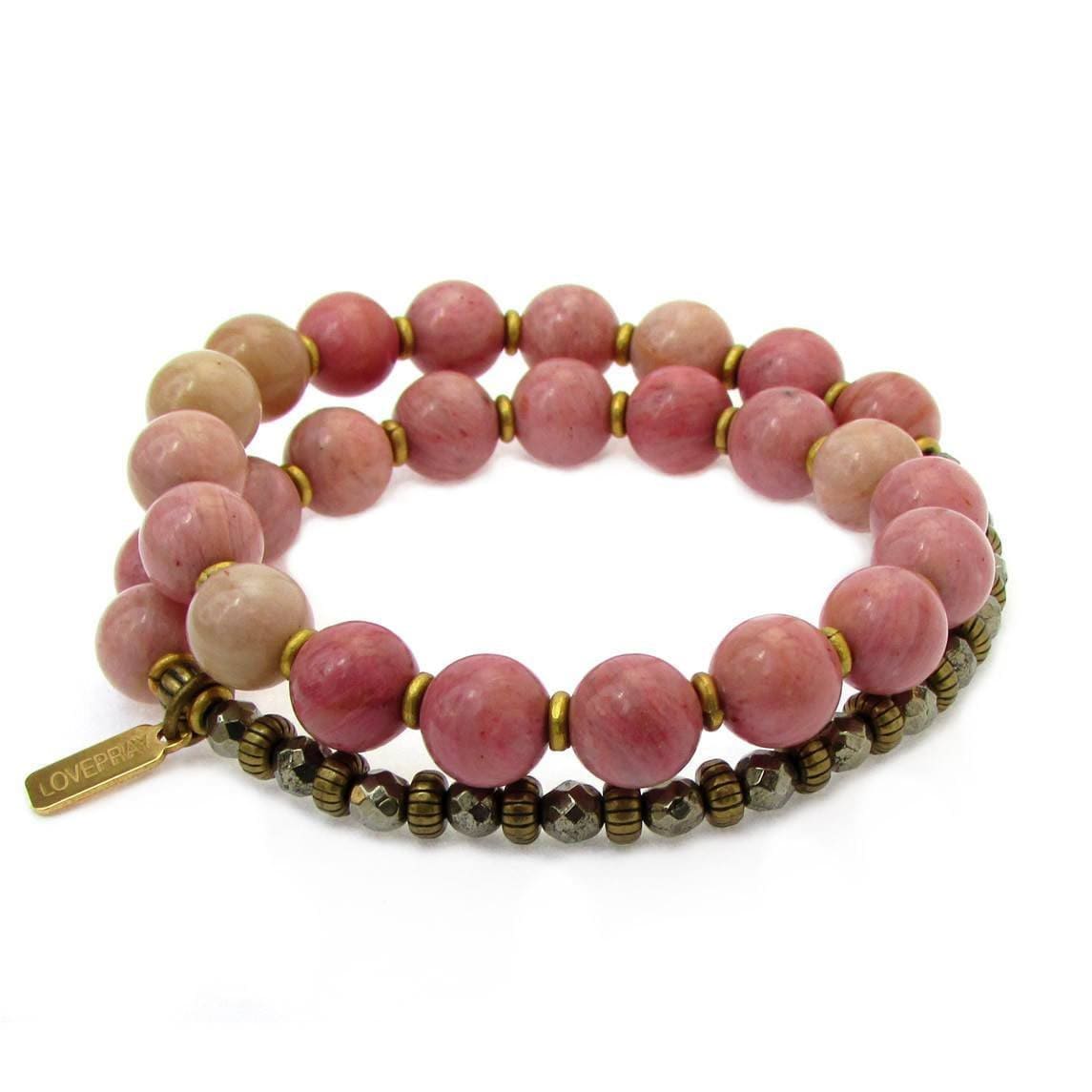 Bracelets - Self Love And Confidence, Rhodochrosite And Pyrite 27 Bead Wrap Mala Bracelet