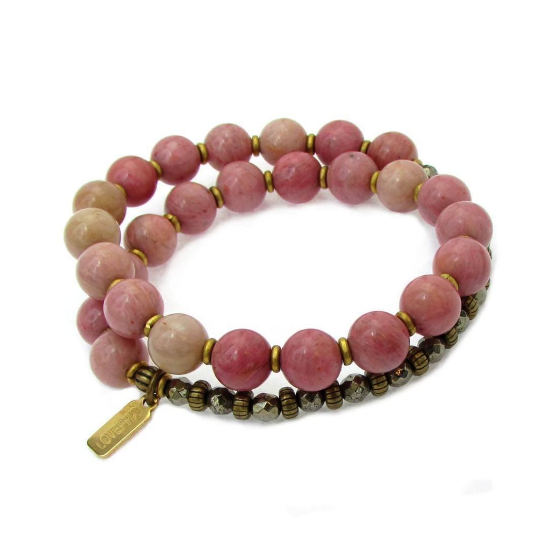 Bracelets - Self Love And Confidence, Rhodochrosite And Pyrite 27 Bead Wrap Mala Bracelet