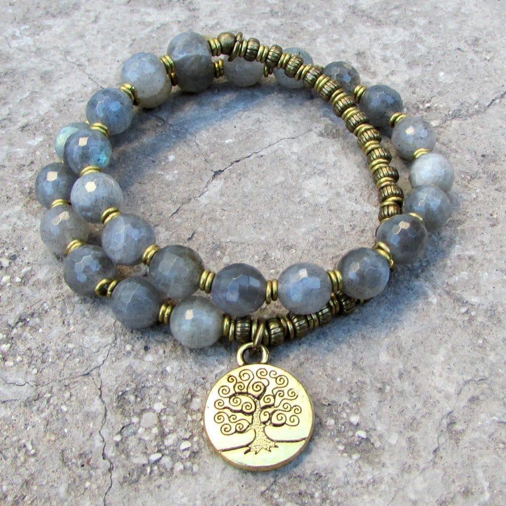 Bracelets - Serendipity, Genuine Labradorite 27 Bead Wrap Mala Bracelet