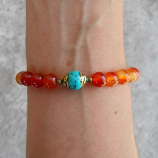 Bracelets - Stability - Carnelian and Capped Turquoise Genuine Gemstone Yoga Mala Bracelet