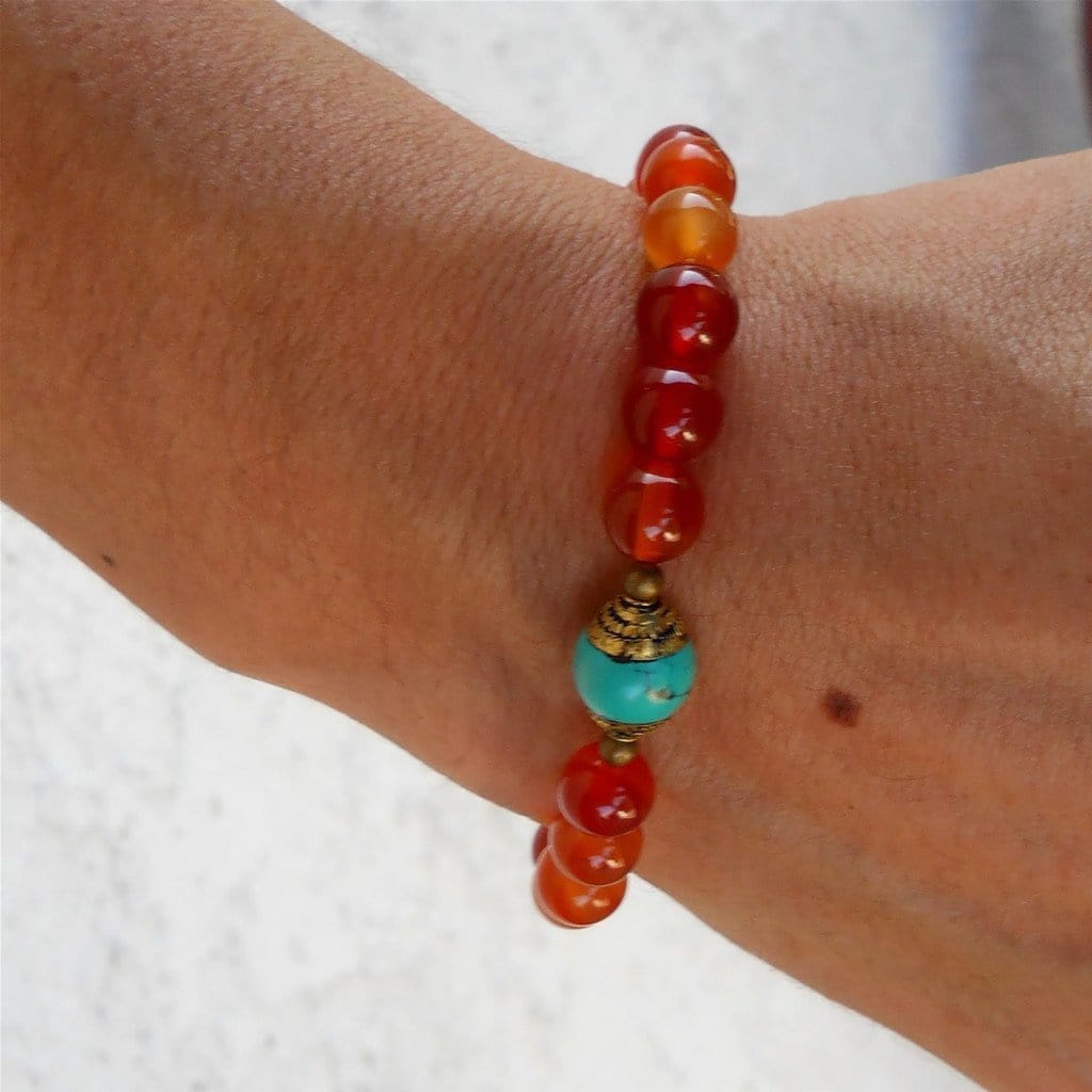 Bracelets - Stability - Carnelian And Capped Turquoise Genuine Gemstone Yoga Mala Bracelet