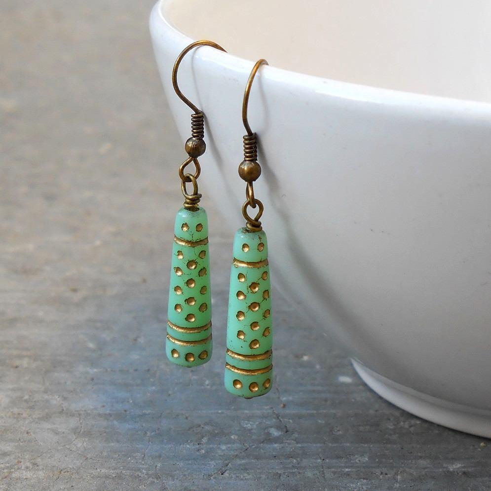 Earrings - Bohemian Chic, Jade Painted Glass Earrings