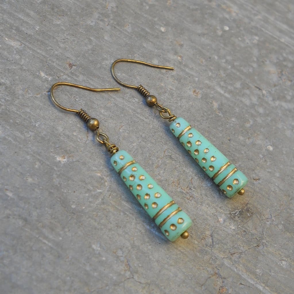 Earrings - Bohemian Chic, Jade Painted Glass Earrings