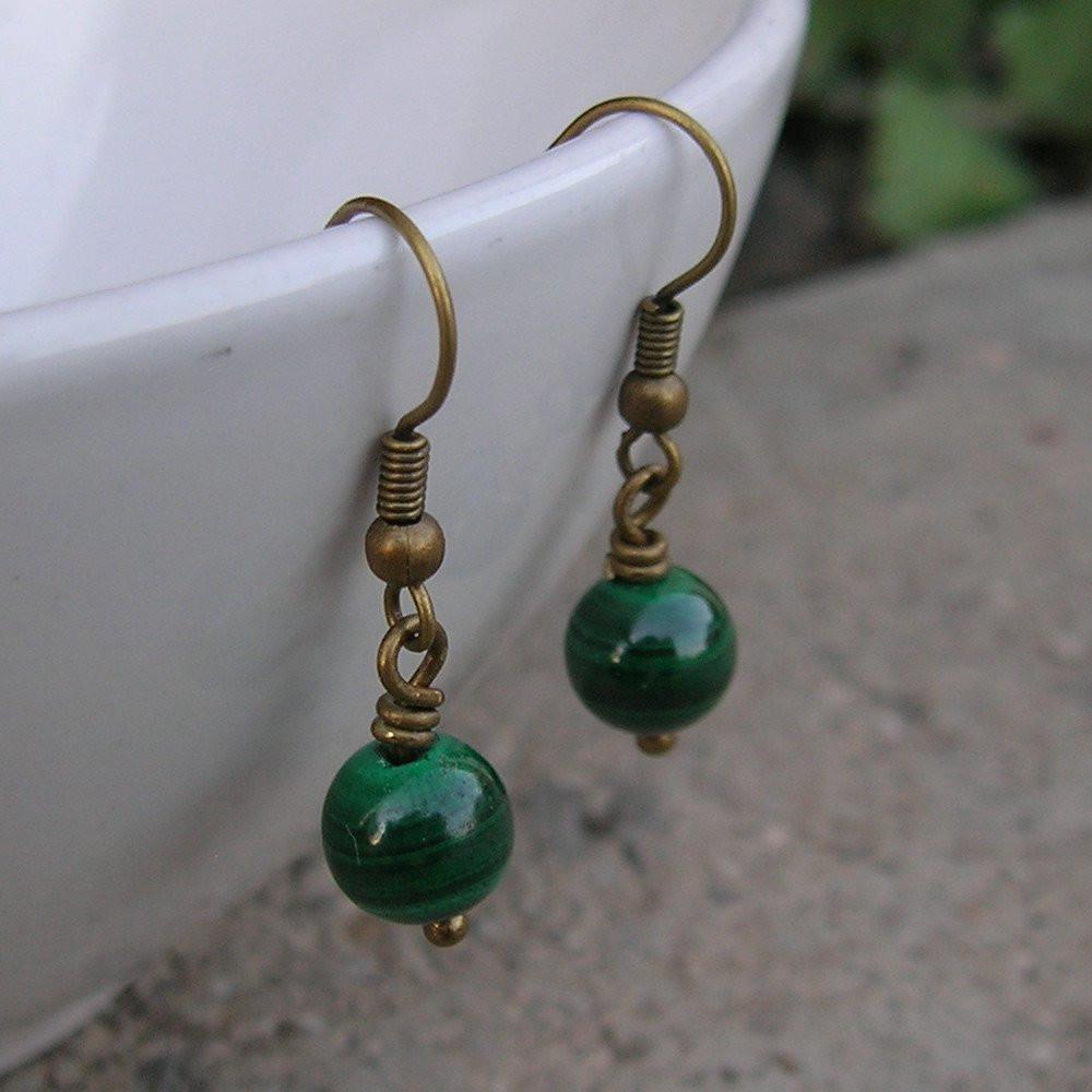 Earrings - Intuition, Genuine Malachite Gemstone Earrings