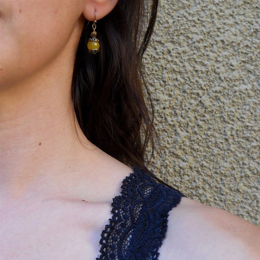 Earrings - Joy, Genuine Yellow Jade Gemstone Earrings