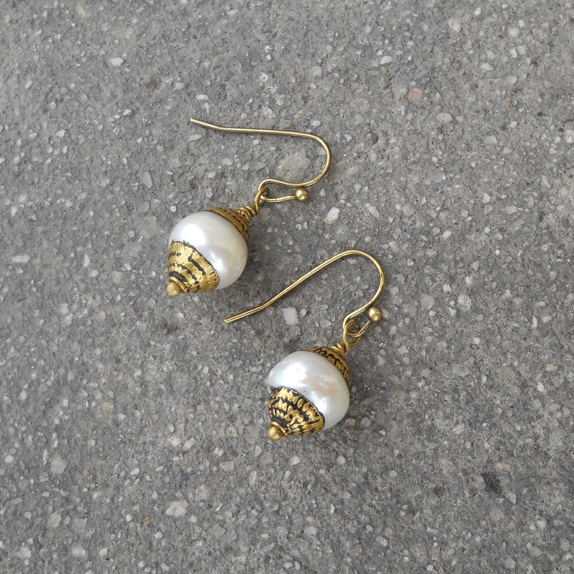 Earrings - Pure, Genuine Freshwater Tibetan Capped Pearl Earrings