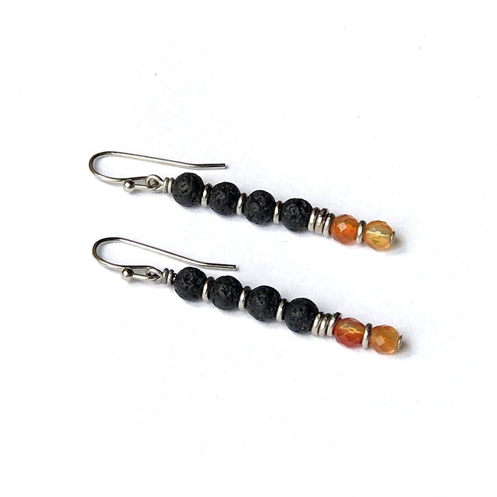 Earrings - Sacral Chakra Aromatherapy Earrings With Lava Rock And Carnelian