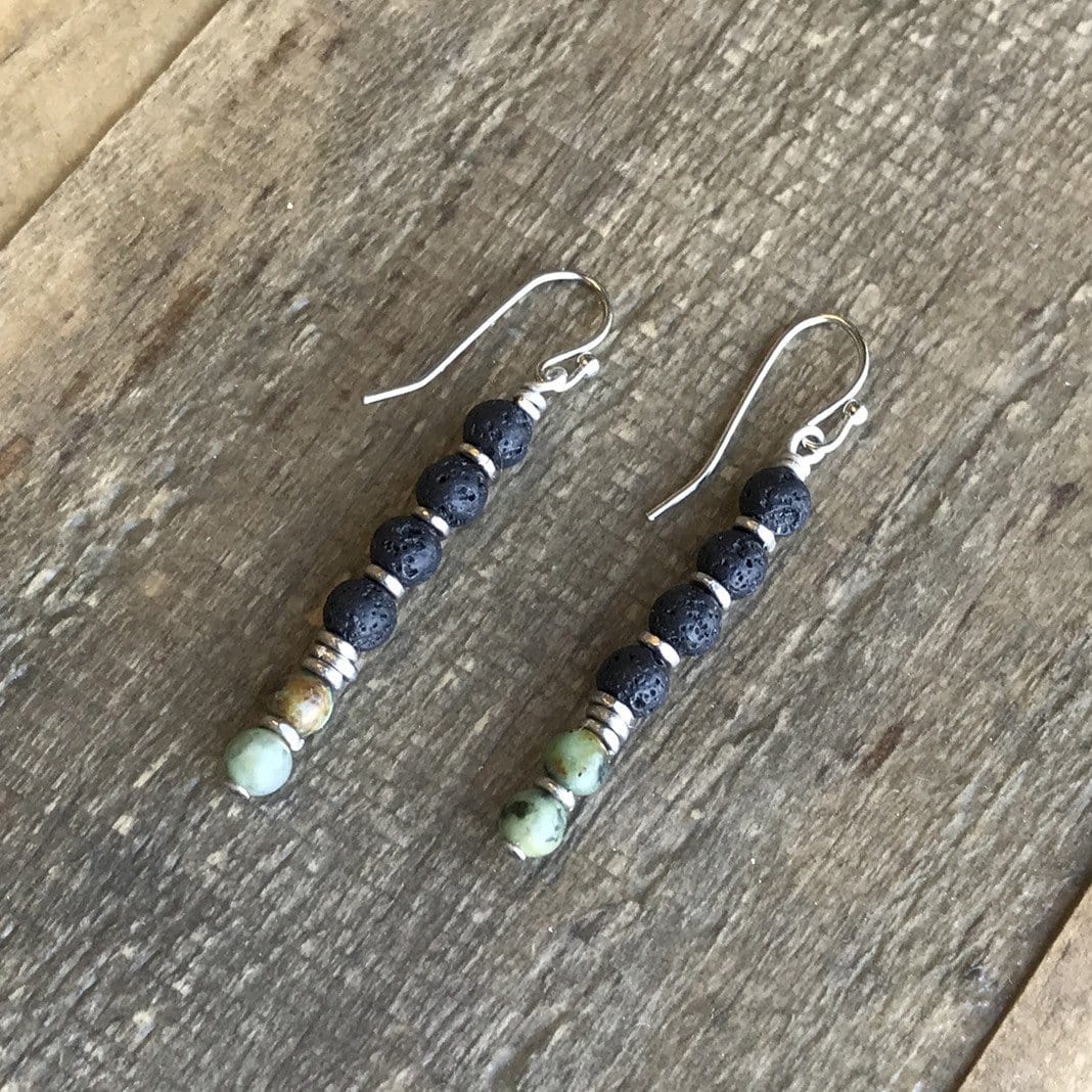 Earrings - Throat Chakra Aromatherapy Earrings With Lava Rock And African Turquoise