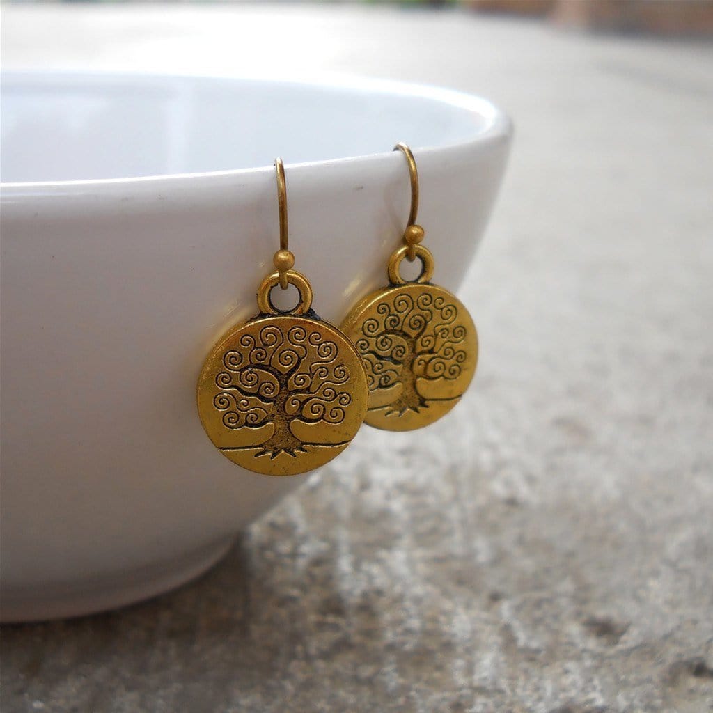 Earrings - Tree Of Life Earrings In Antique Gold