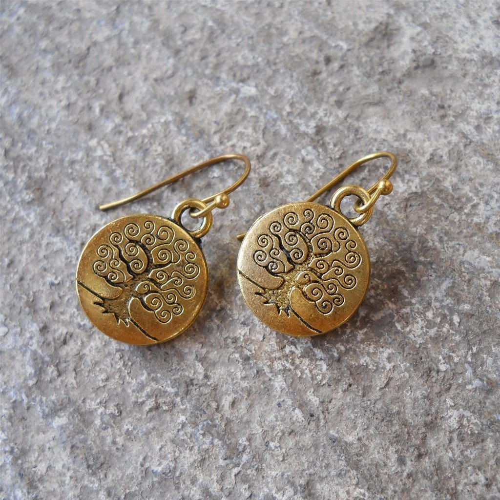 Earrings - Tree Of Life Earrings In Antique Gold