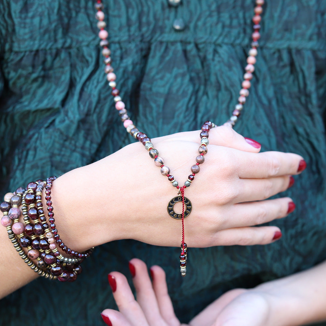 "Moon Phase" Love Gemstones Hand Knotted Mala Necklace