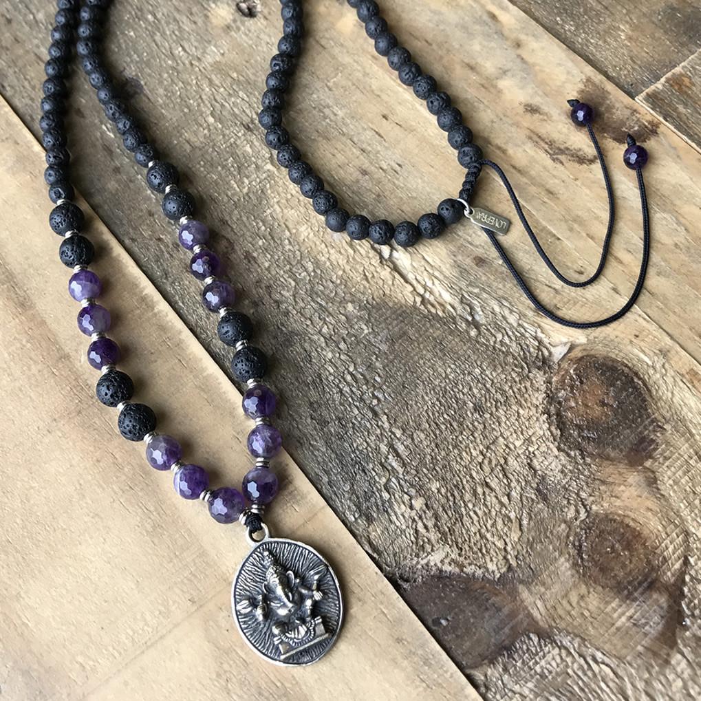 Necklaces - Crown Chakra Aromatherapy Mala Necklace With Ganesh Pendant