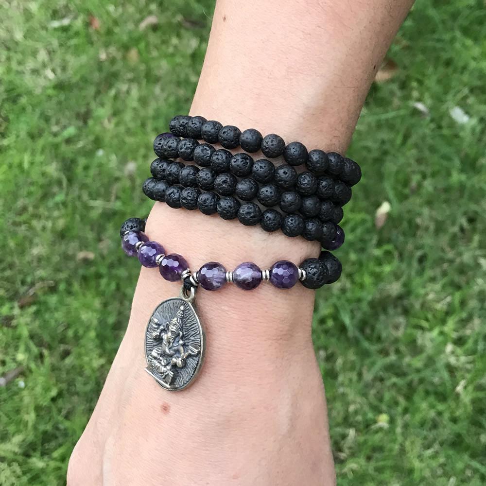 Necklaces - Crown Chakra Aromatherapy Mala Necklace With Ganesh Pendant