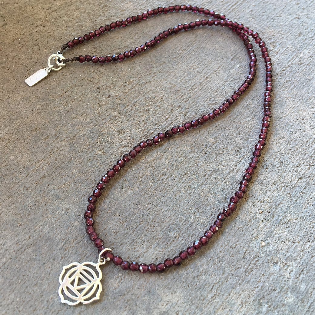 Necklaces - Fine Faceted Garnet And Sterling Silver Root Chakra Pendant Necklace