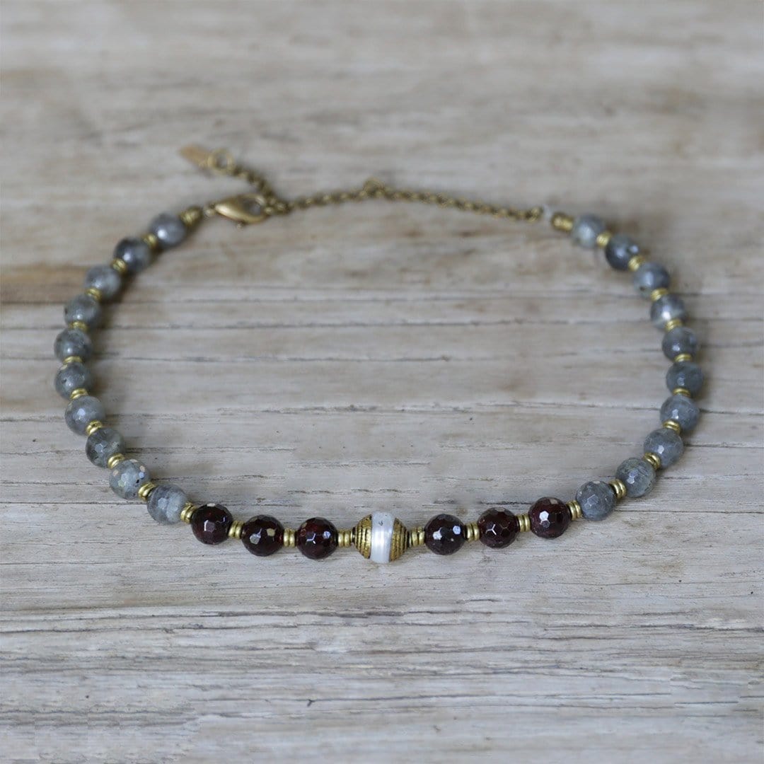 Necklaces - Garnet And Labradorite "Love And Serendipity" Mala Choker