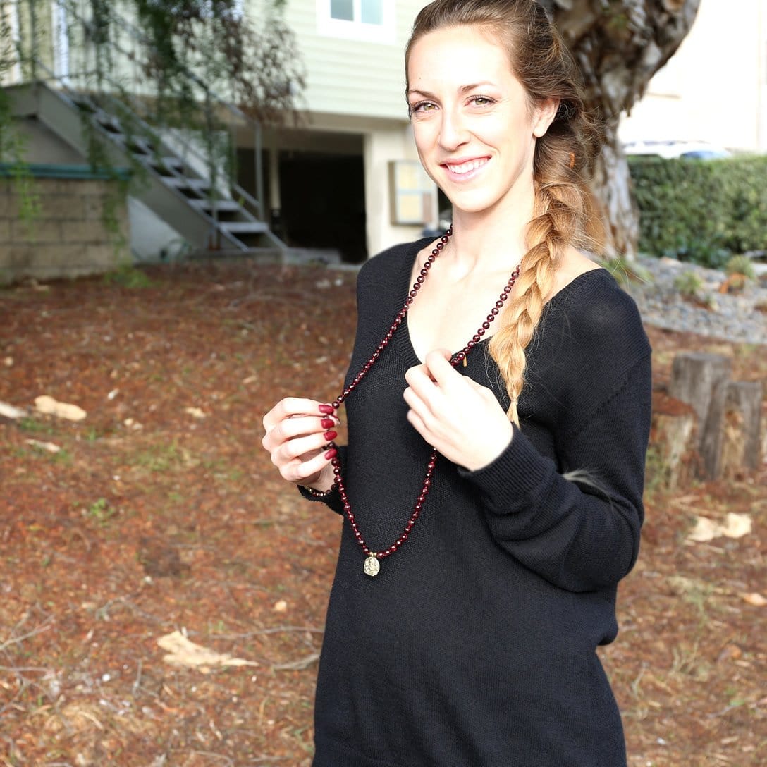 Necklaces - Garnet Hand Knotted Mala Necklace With Ganesh 'Success' Pendant