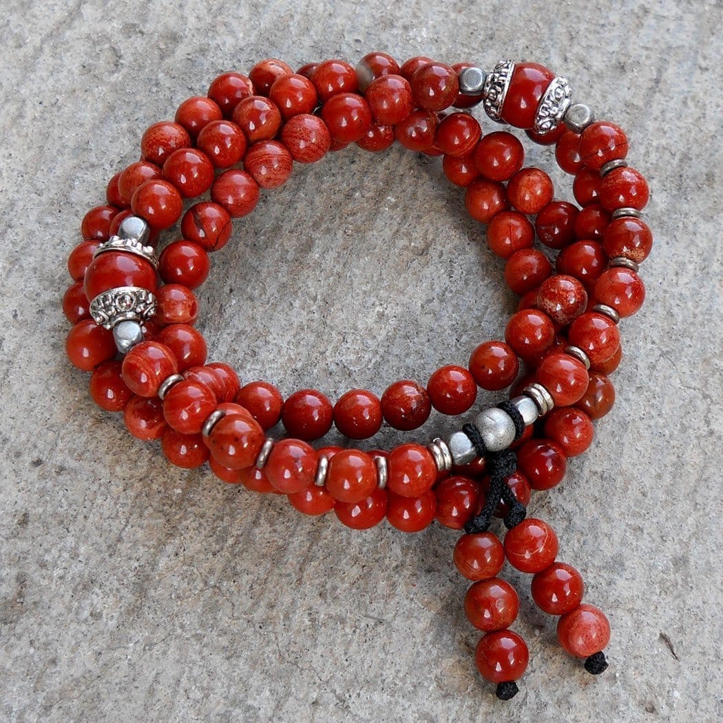 Necklaces - Grounding, 108 Bead Mala Red Jasper Wrap Bracelet Or Necklace