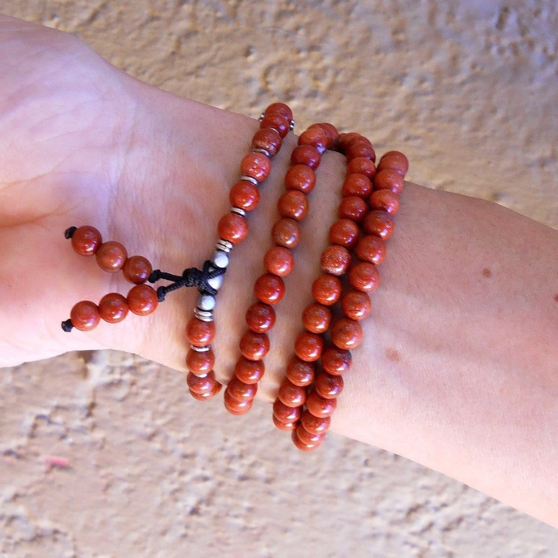 Necklaces - Grounding, 108 Bead Mala Red Jasper Wrap Bracelet Or Necklace