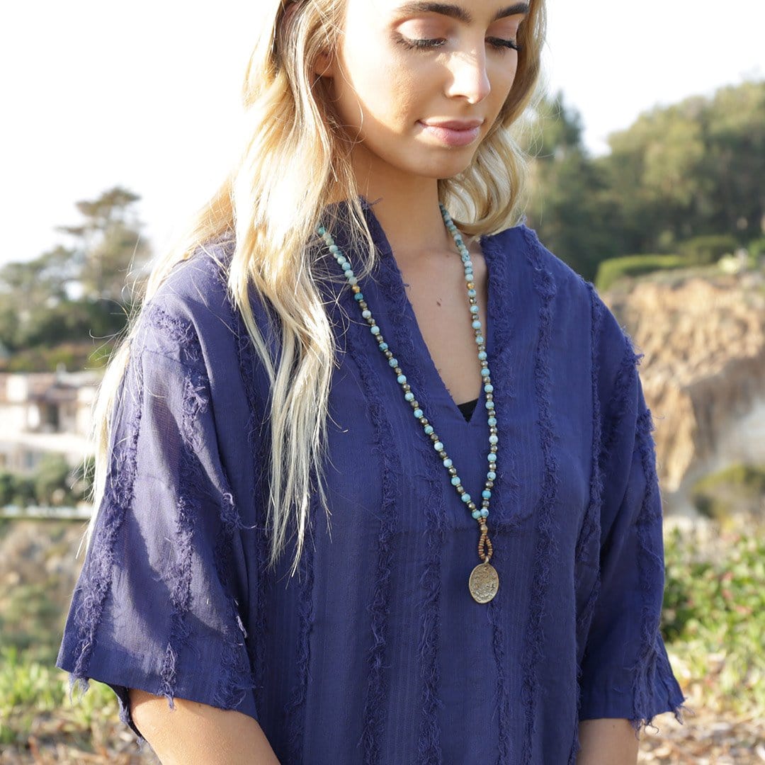 Necklaces - Hemimorphite And Pyrite 'Communication And Strength' Mala Necklace