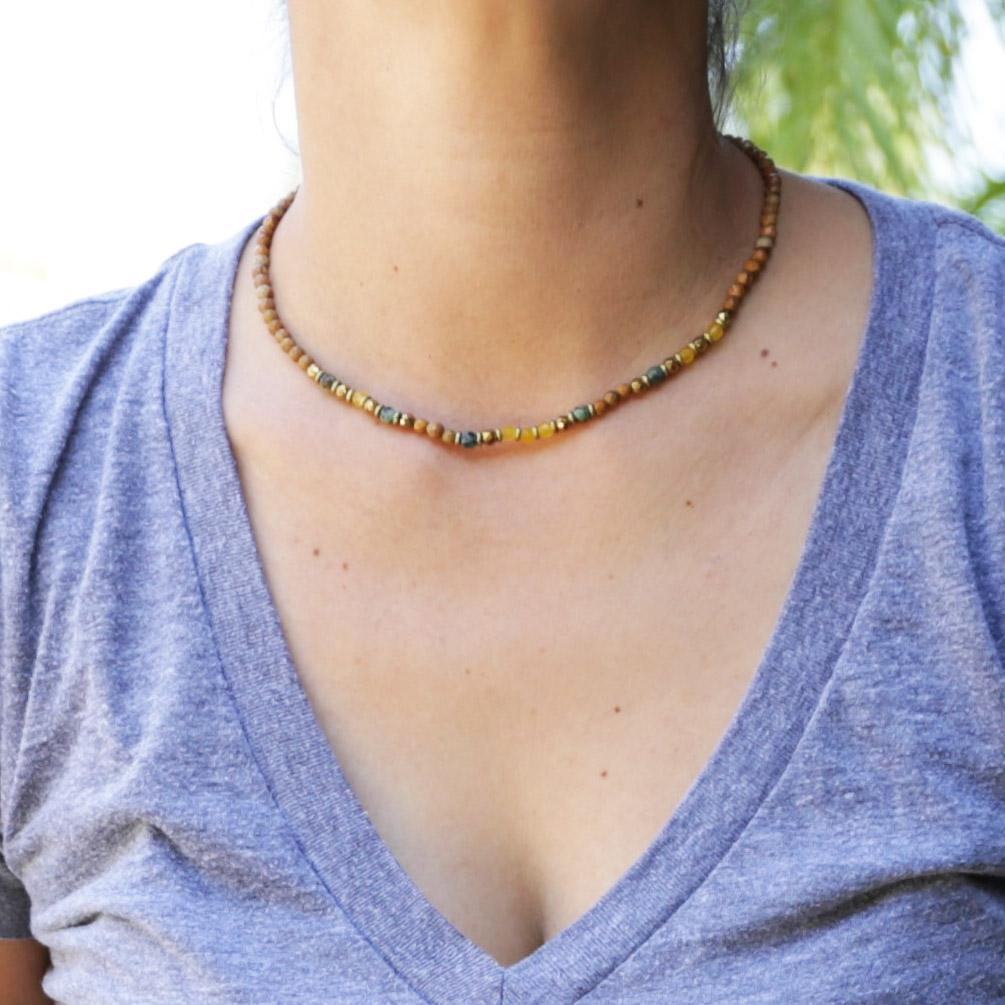 Necklaces - Jasper And Yellow Jade Delicate Necklace