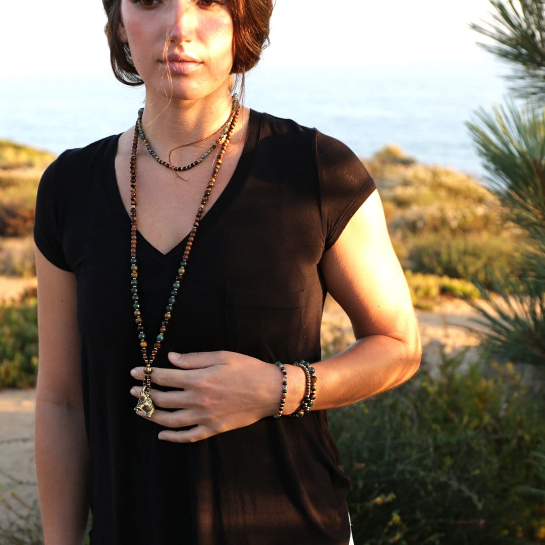Necklaces - "Prosperity And Abundance" Moss Agate And Smoky Quartz Delicate Gemstone Necklace