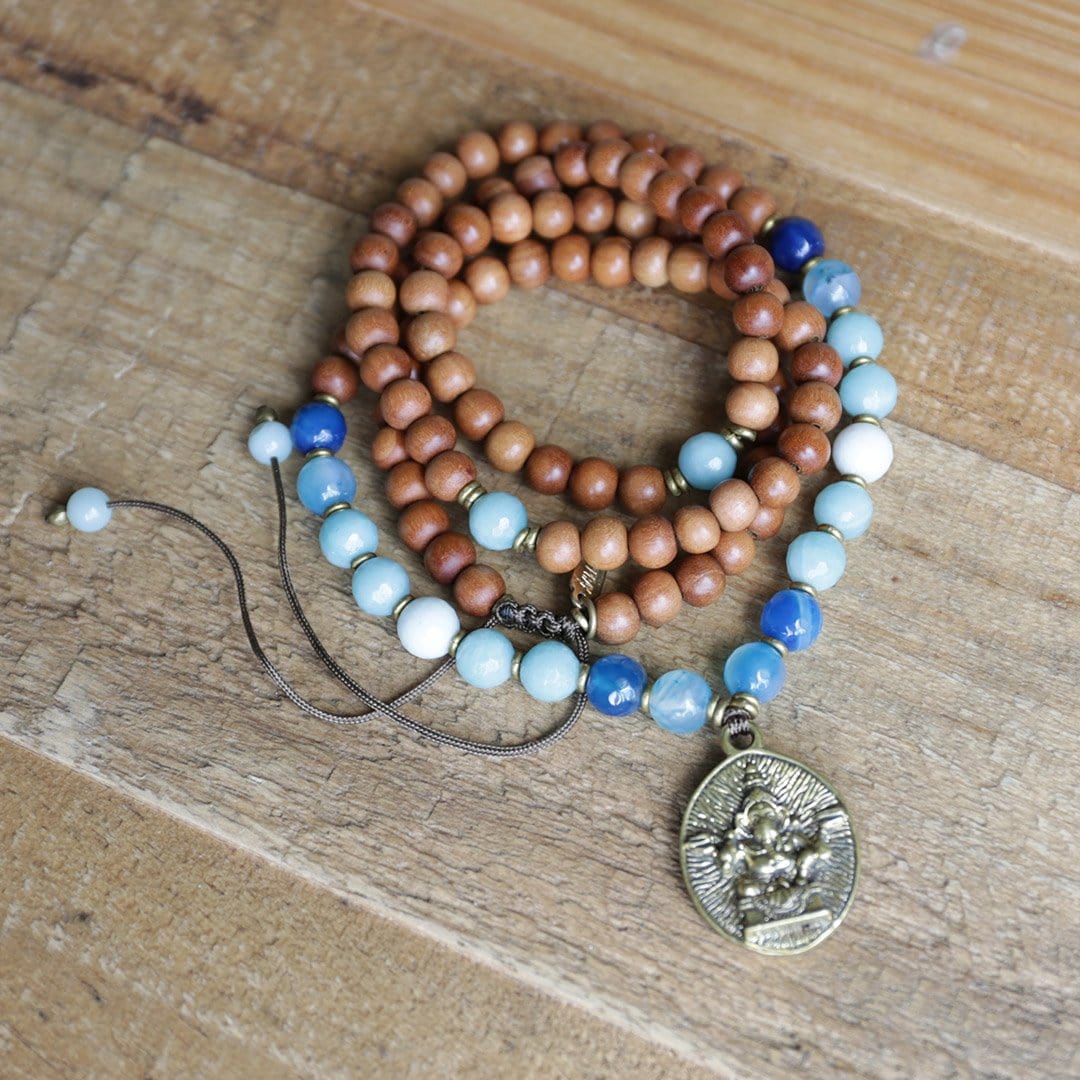 Necklaces - Sandalwood Throat Chakra Mala Necklace
