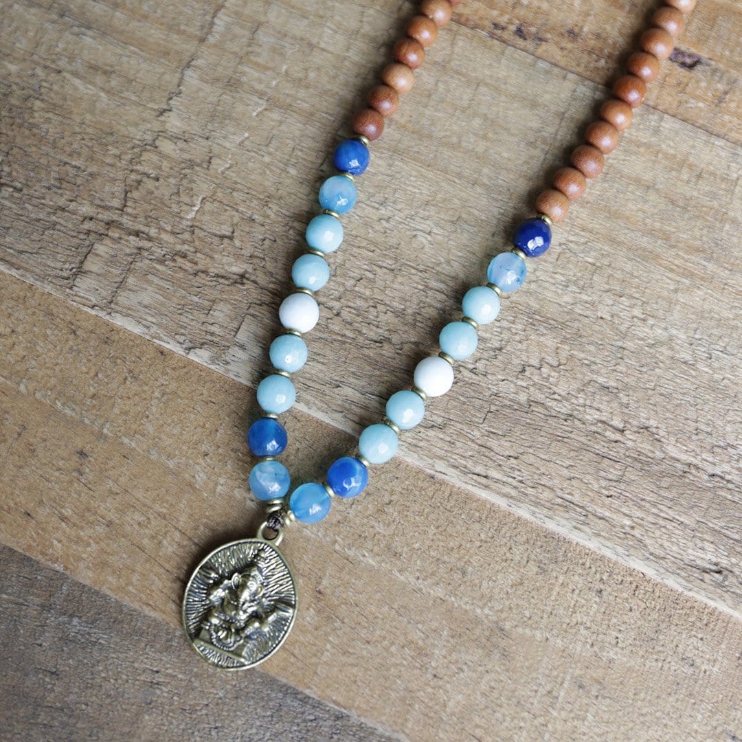Necklaces - Sandalwood Throat Chakra Mala Necklace