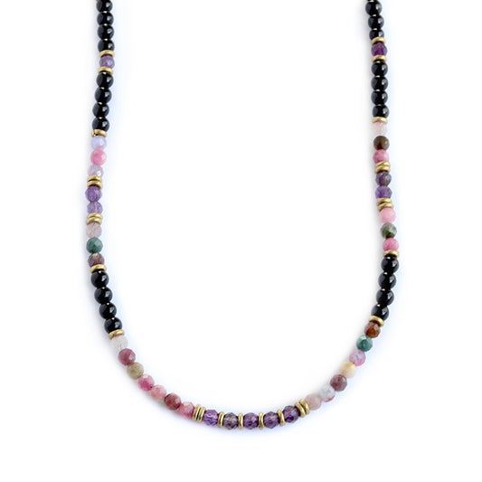 "Protection and Good Energy" Watermelon Tourmaline and Black Tourmaline Necklace