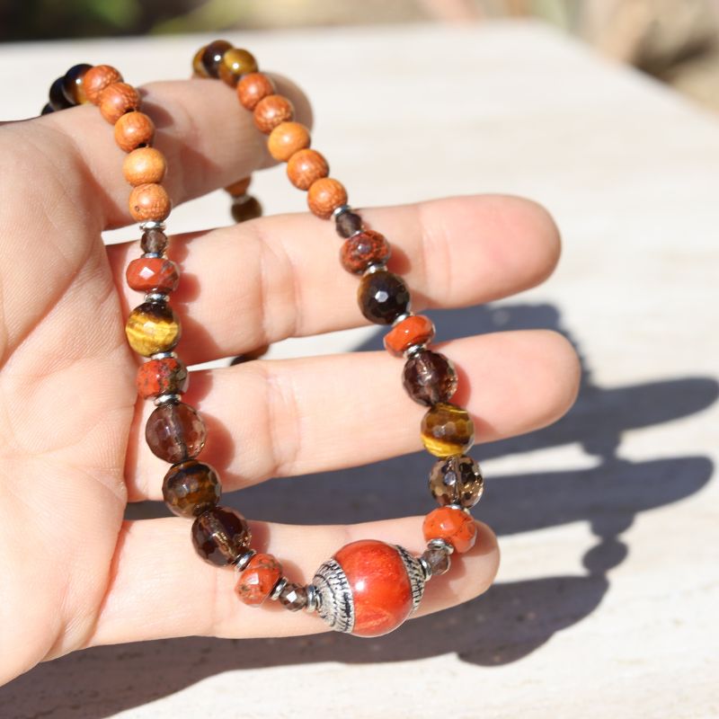 Red Jasper & Smoky Quartz Mala Necklace *Final Sale*