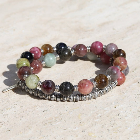 "Protection" Watermelon Tourmaline 27 Bead Wrist Mala Bracelet - PRESALE