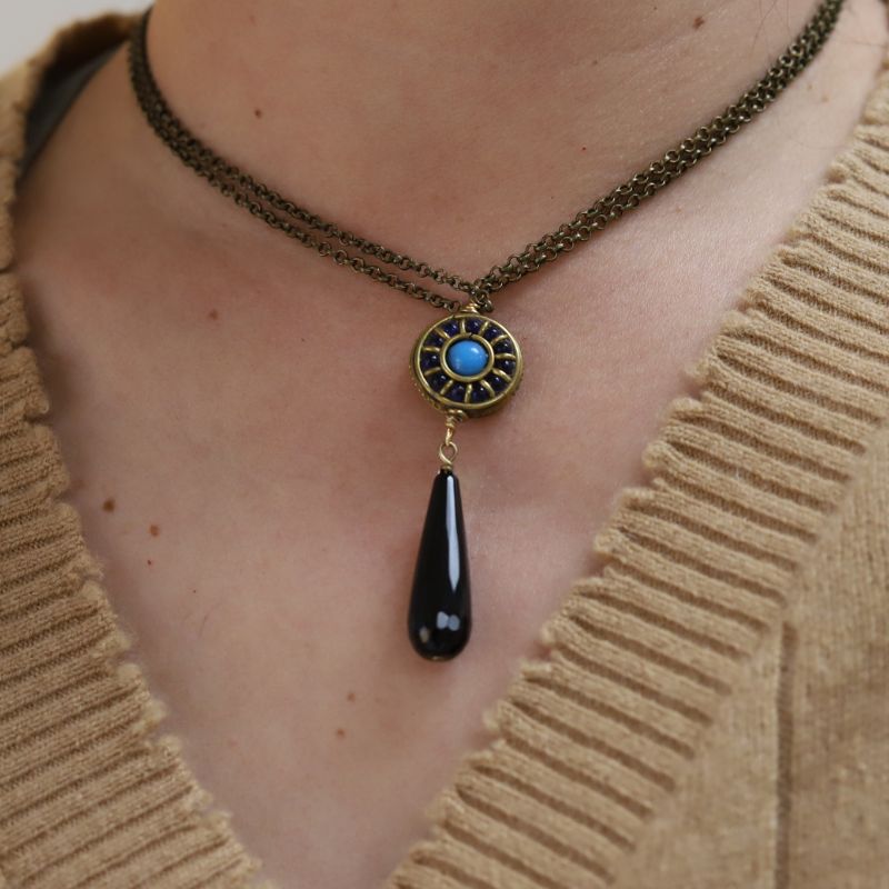 Vintage Bead and Onyx Pendant Necklace *Final sale*