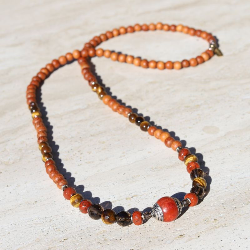 Red Jasper & Smoky Quartz Mala Necklace *Final Sale*