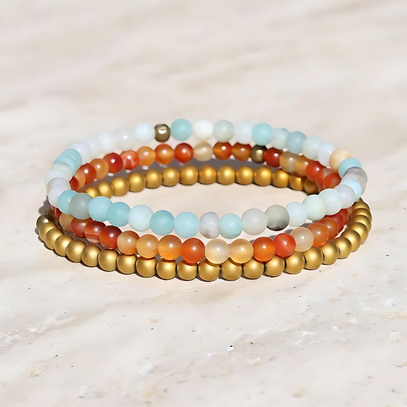 Amazonite Carnelian & Hematite Bracelet Set